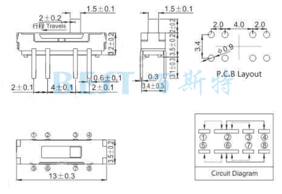 微型撥動(dòng)開關(guān)MSS-23D38參考圖紙 微型撥動(dòng)開關(guān)MSS-23D38參考圖紙
